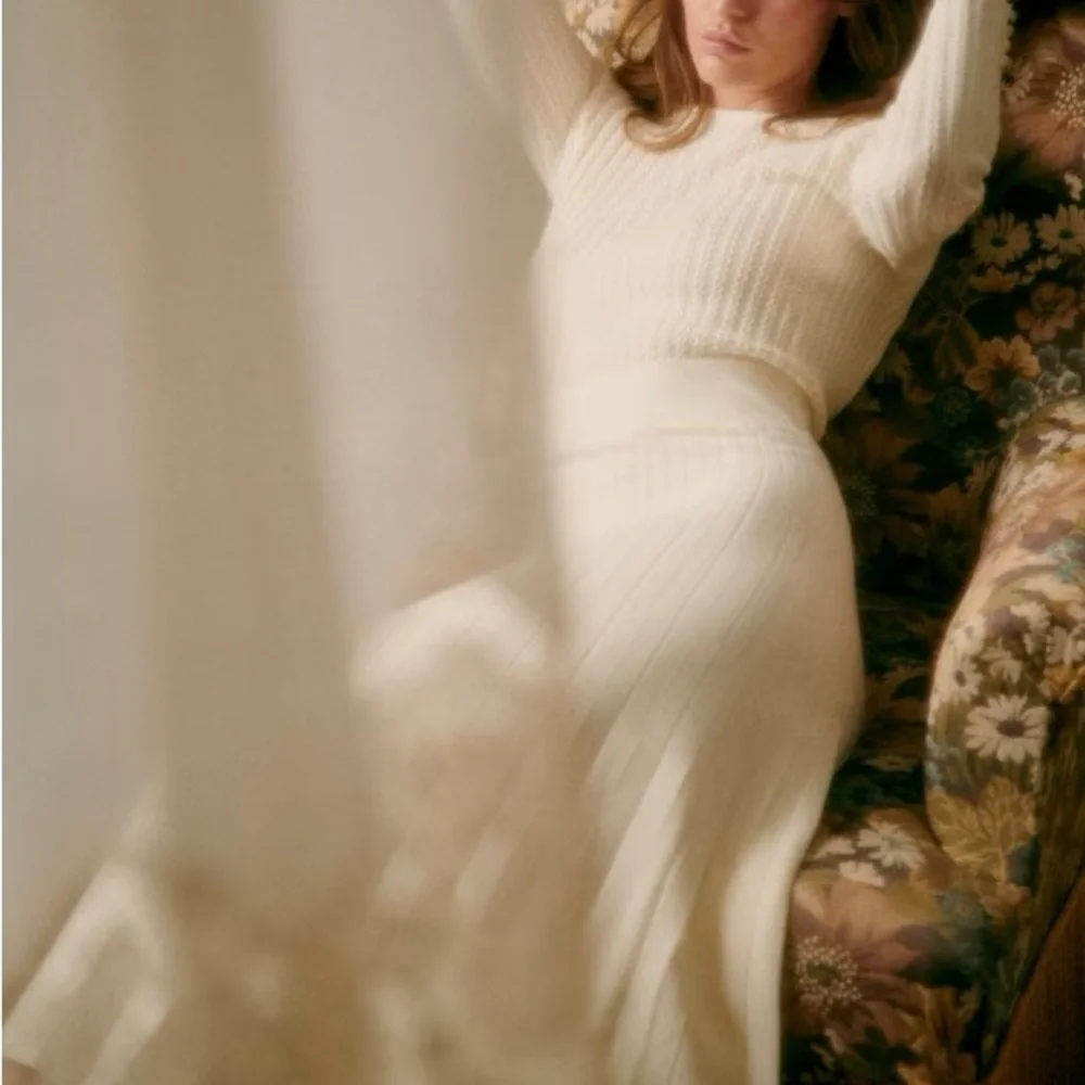 Sezane Cream Ribbed Midi Dress - Picture 10 of 11